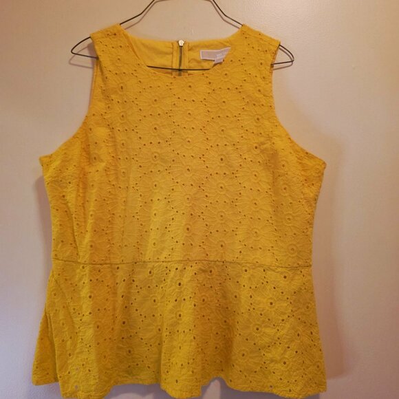 Michael Kors Yellow Eyelet Peplum Top XL - Picture 1 of 5
